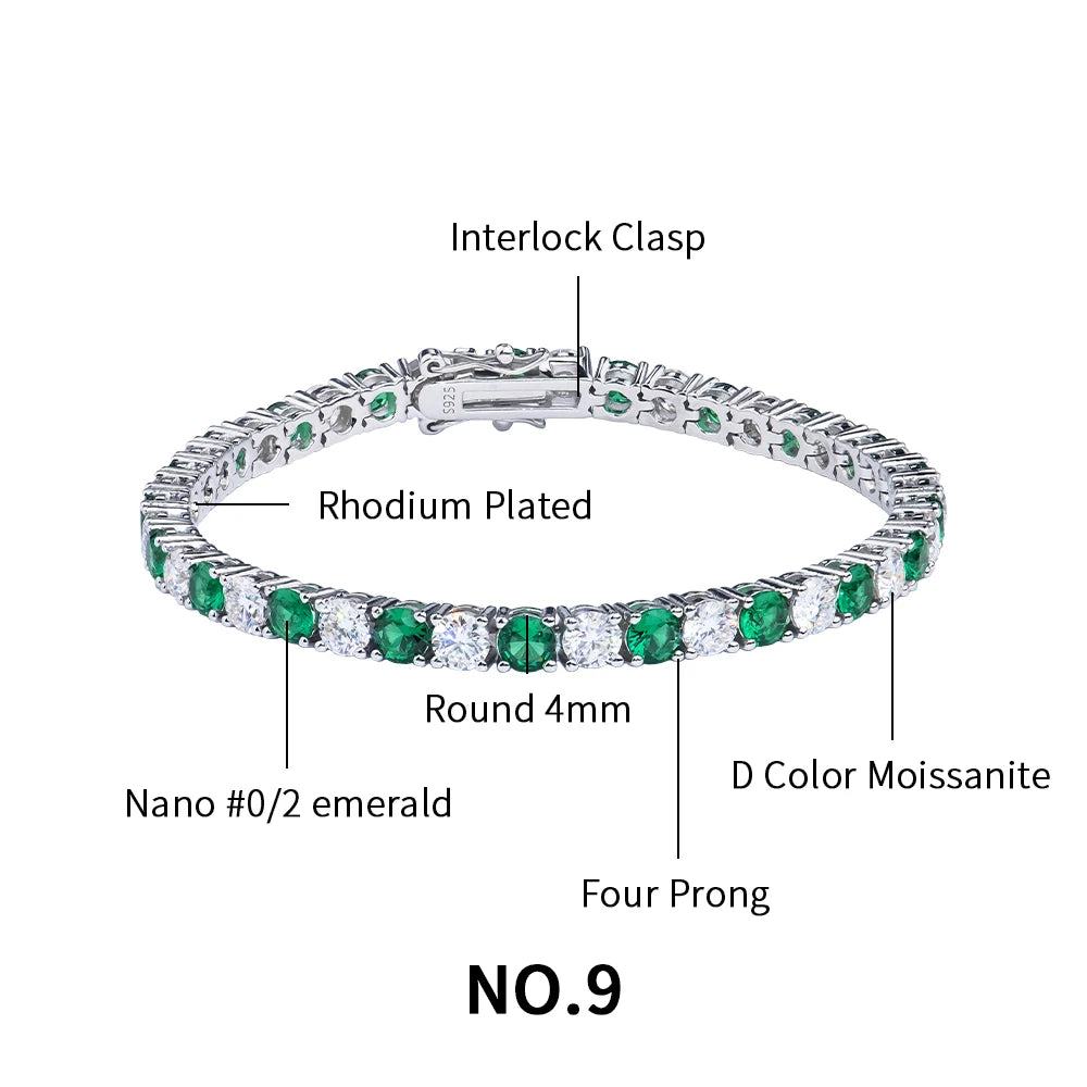 ArtistA Blue pink Black Green Women Fine Jewelry Gra 925 Sterling Silver Vvs Color Moissanite Diamond Tennis Chain Bracelet & Bangles