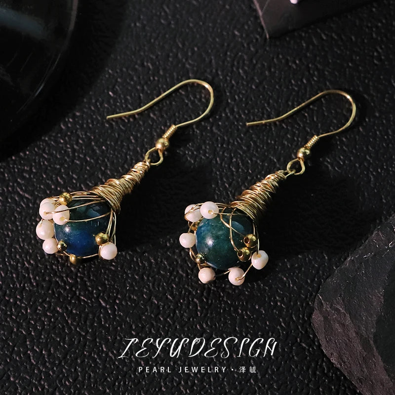 Natural Pearl Bohemian Style Earrings Vintage 18k Electroplated Design Pendant Earrings Banquet Women's Jewelry GE0588