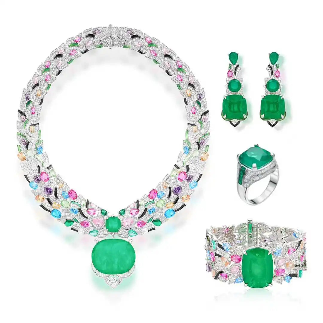 Customizable Heavy-craft Wedding Colorful Earrings Necklaces Rings Bracelets Sets of High-quality Handmade Enamel Brass Jewelry