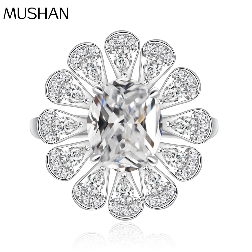 MuShan Jewelry Factory New Flower Inlaid Egg Shaped Simulated Diamond S925 Pure Silver Zircon Ring for Women Fashion