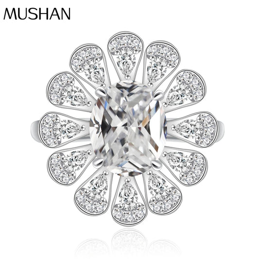MuShan Jewelry Factory New Flower Inlaid Egg Shaped Simulated Diamond S925 Pure Silver Zircon Ring for Women Fashion