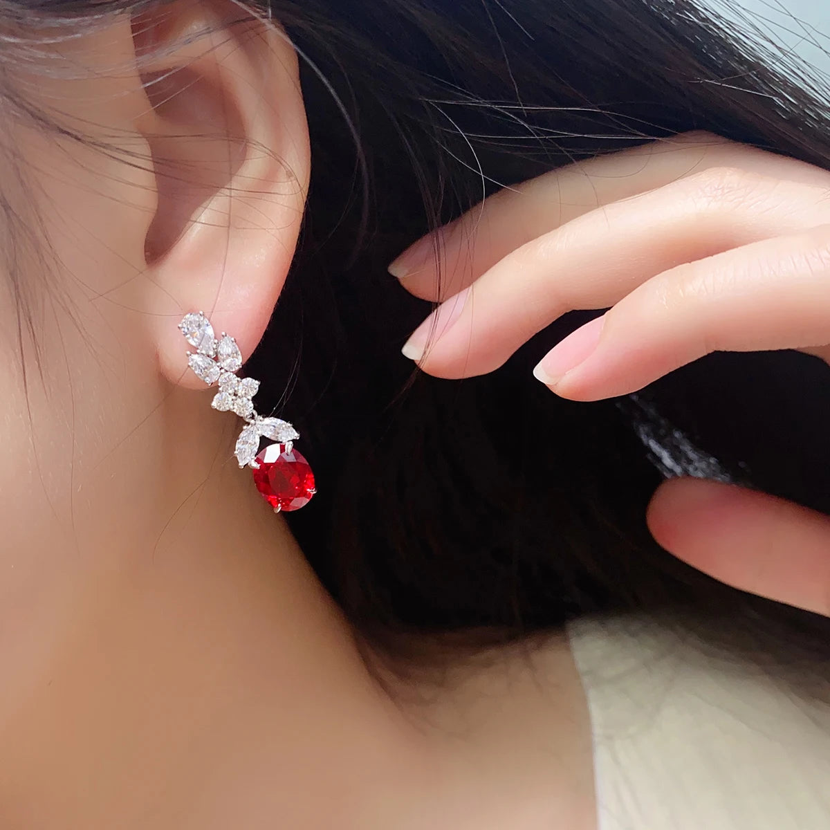 ArtistA Lab Gemstone Jewelry Ruby Gems Ear Drop Silver Jewelry Women Sterling Silver 925 Earrings