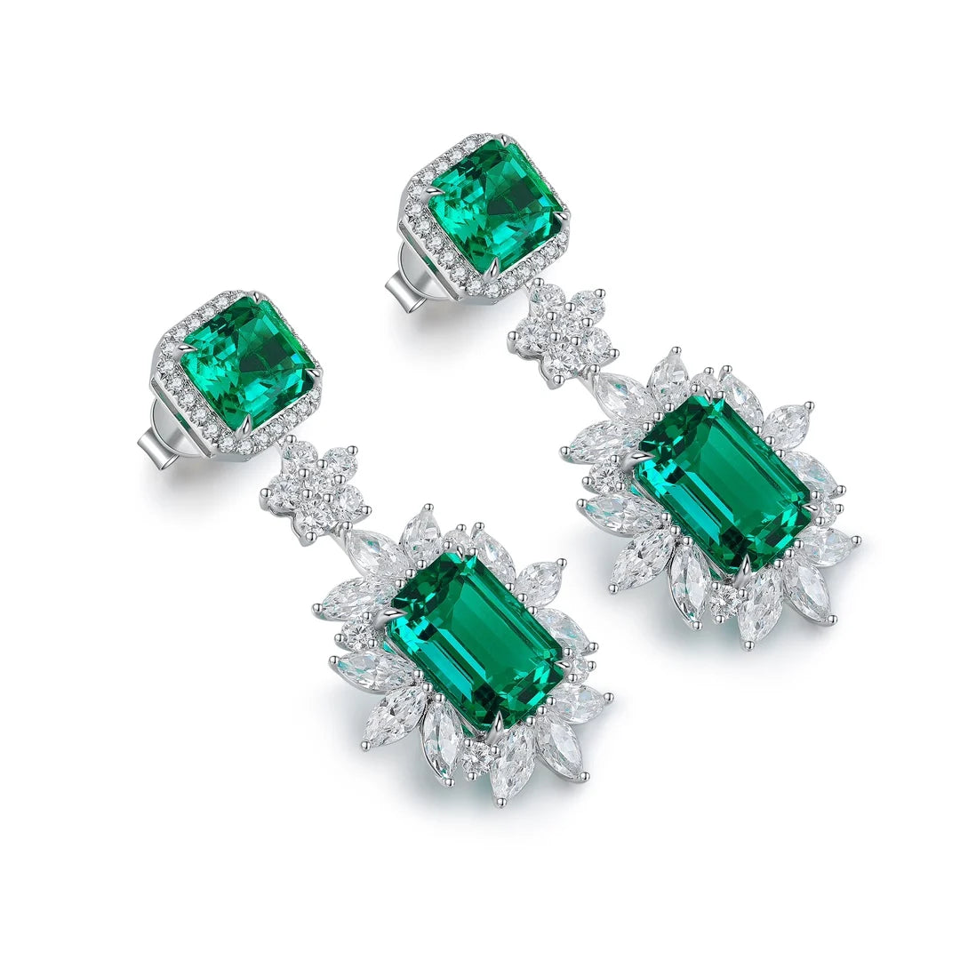 Gemfiori Anster High Quality S925 Lab Grown Emerald Earring Stud Dainty Gemstone Stud Earrings for Women Daily Wear Gift