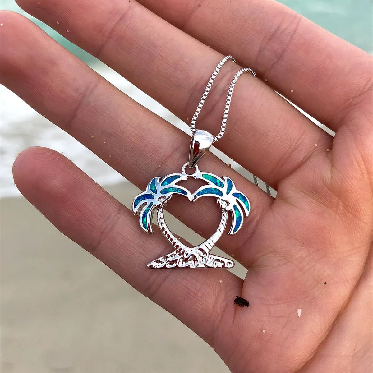 Aobao Coconut Tree Necklace, Opal, Palm Tree Pendant, Opal