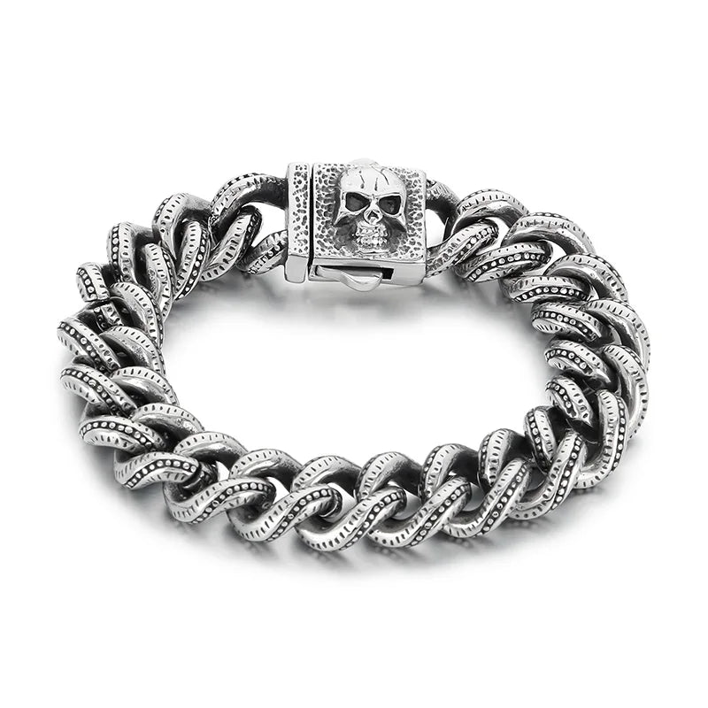 KALEN Punk Fine Jewelry Fashion Bracelets Men Cuban Style Stainless Steel Skull Links Bracelet Bangle