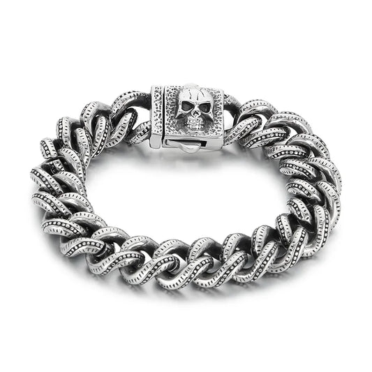 KALEN Punk Fine Jewelry Fashion Bracelets Men Cuban Style Stainless Steel Skull Links Bracelet Bangle
