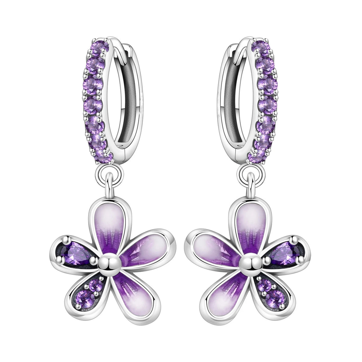 S&S Silver Plated Zircon Flower Drop Earrings | 16 Colours