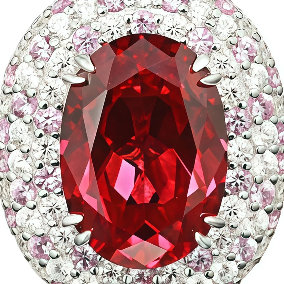 MUSHAN Luxury Geometric High Carbon Diamond Lab Grown Ruby Women's Wedding Bands 925 Sterling Silver Ring