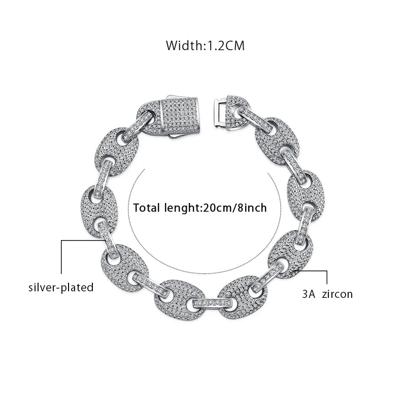 Wholesale Hip Hop Brass Jewelry Miami Cuban Chain Men's Necklace Bracelet Shiny Zircon Ice Out Jewelry Set Gift Wedding