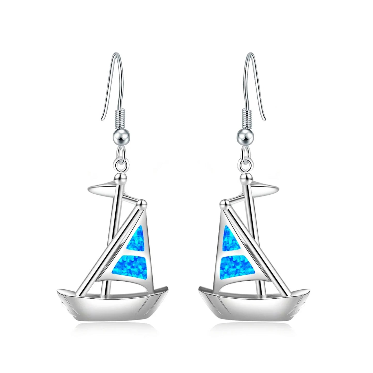 Nautical Sailboat Opal Drop Earrings - Blue Fire Opal Sail & Sleek Yacht Design | Beach-Chic Daily Jewelry Bulk Gifts