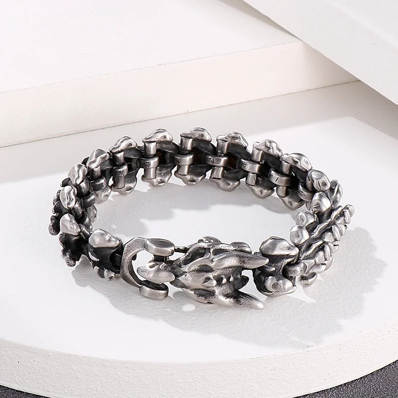 KALEN Jewelry Domineering Cuff Vintage Black Keel Chain Bracelets & Bangles Stainless Steel Dragon Head Bracelet for Mens