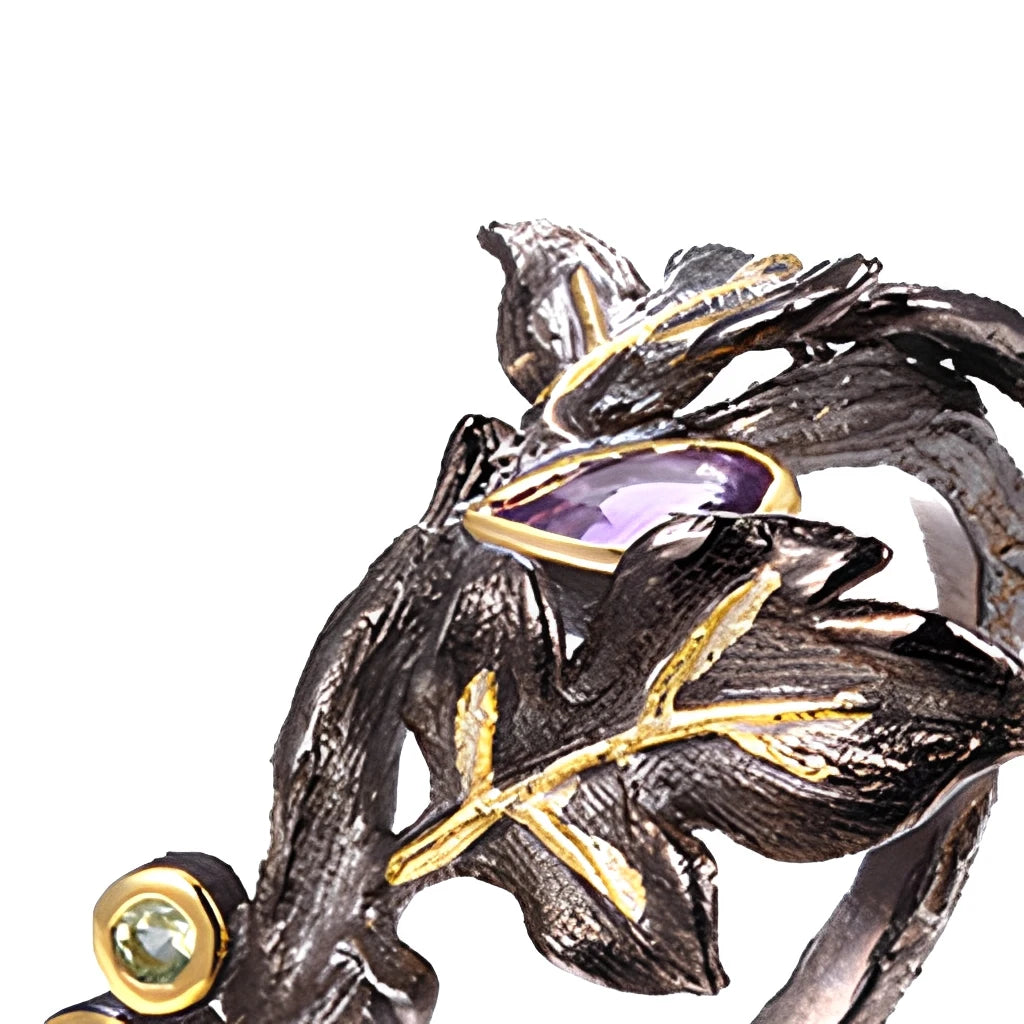 Garland Design Black Plated Aemthys Garnet 925 Sterling Silver Ring for Women