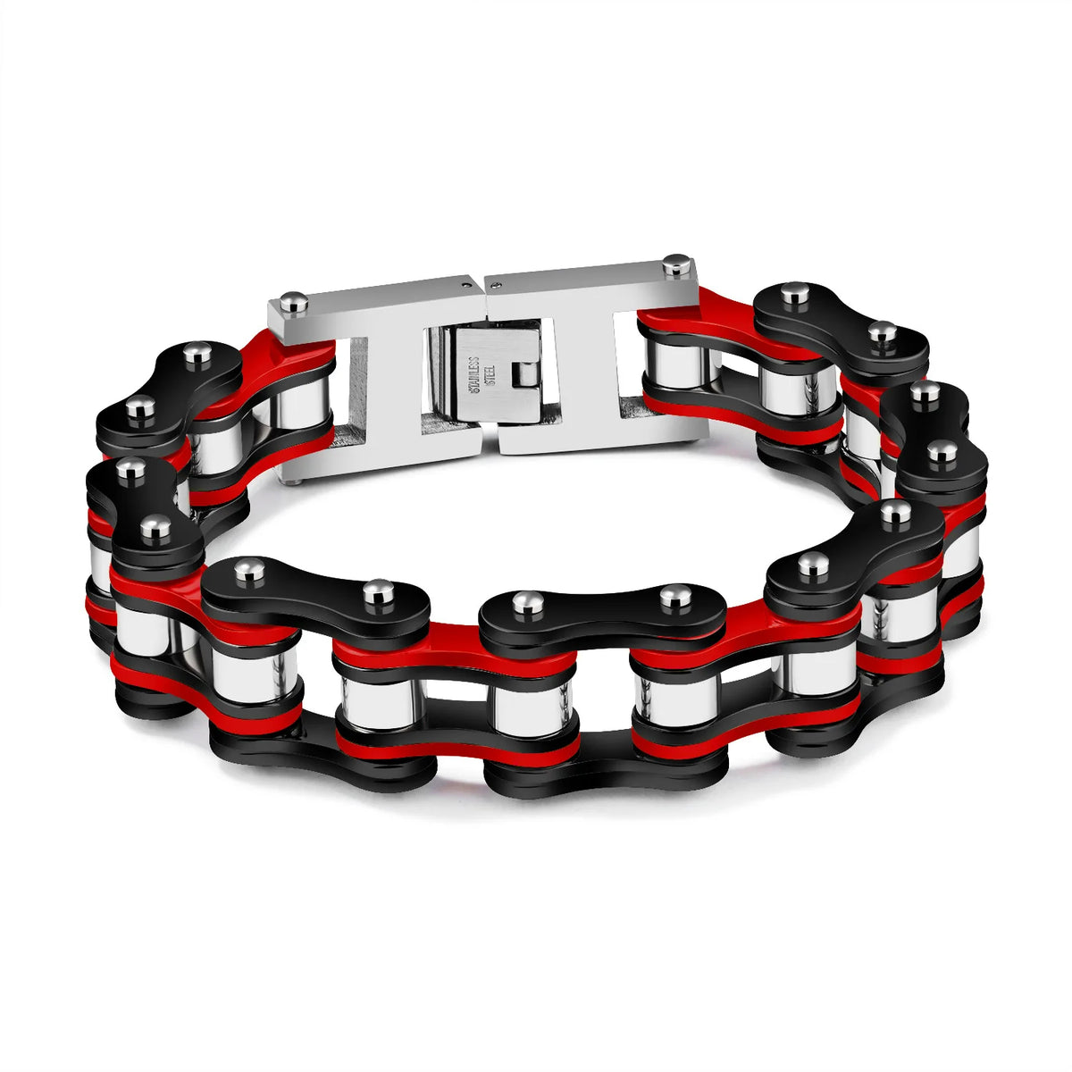 REBEL Vintage Stainless Steel Men's Bracelet Black Red Car Chain for Anniversary