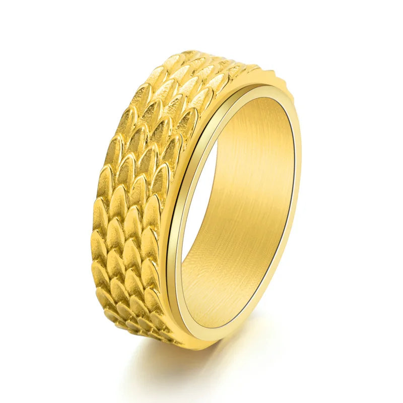 REBEL Viking Dragon Scale Rotatable Spinner Ring Fashion Men's Stress Relief Ring Jewelry
