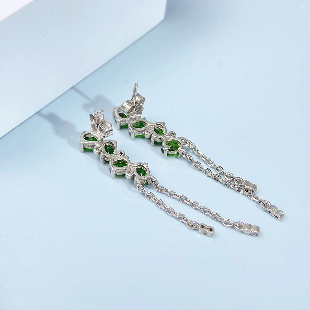 Gioiellieri Natural Chrome Diopside Earrings with S925 Sterling Silver for Women Fine Jewelry Dangle Earrings May Birthstone Anniversary