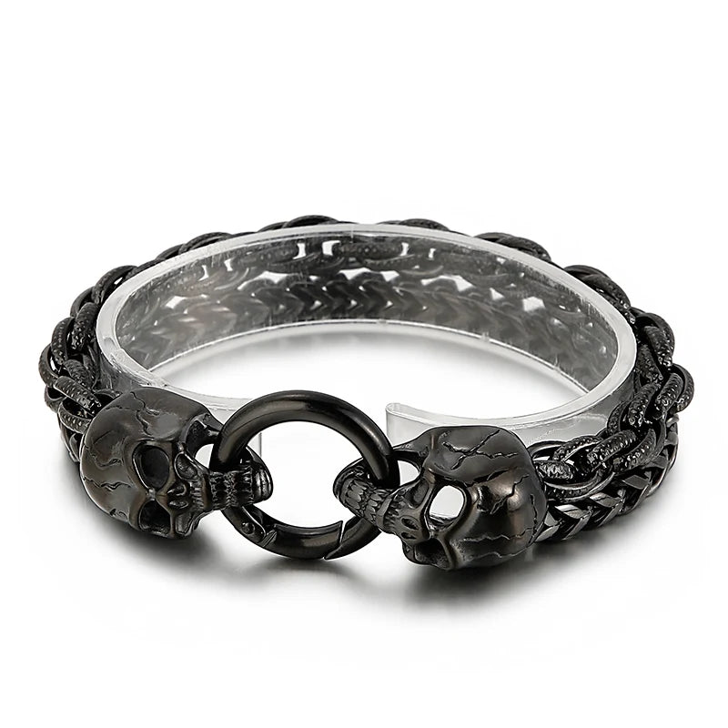 KALEN Punk Double Woven Chain 18K Gold Plating Skeleton Skull Head Men Stainless Steel Jewelry Bracelets