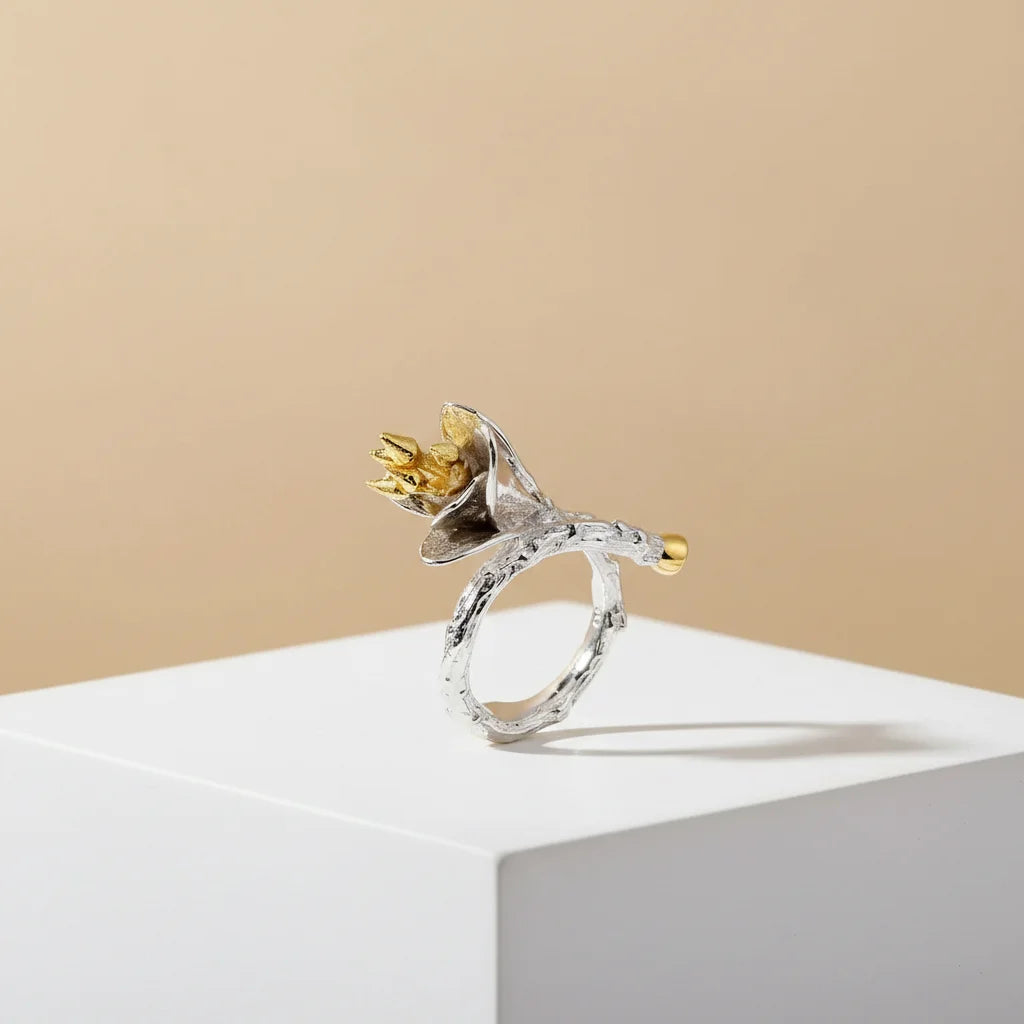 925 Silver Adjustable Open Lady Finger Rings With Two-Tone Plated Young Fashion Jewelry
