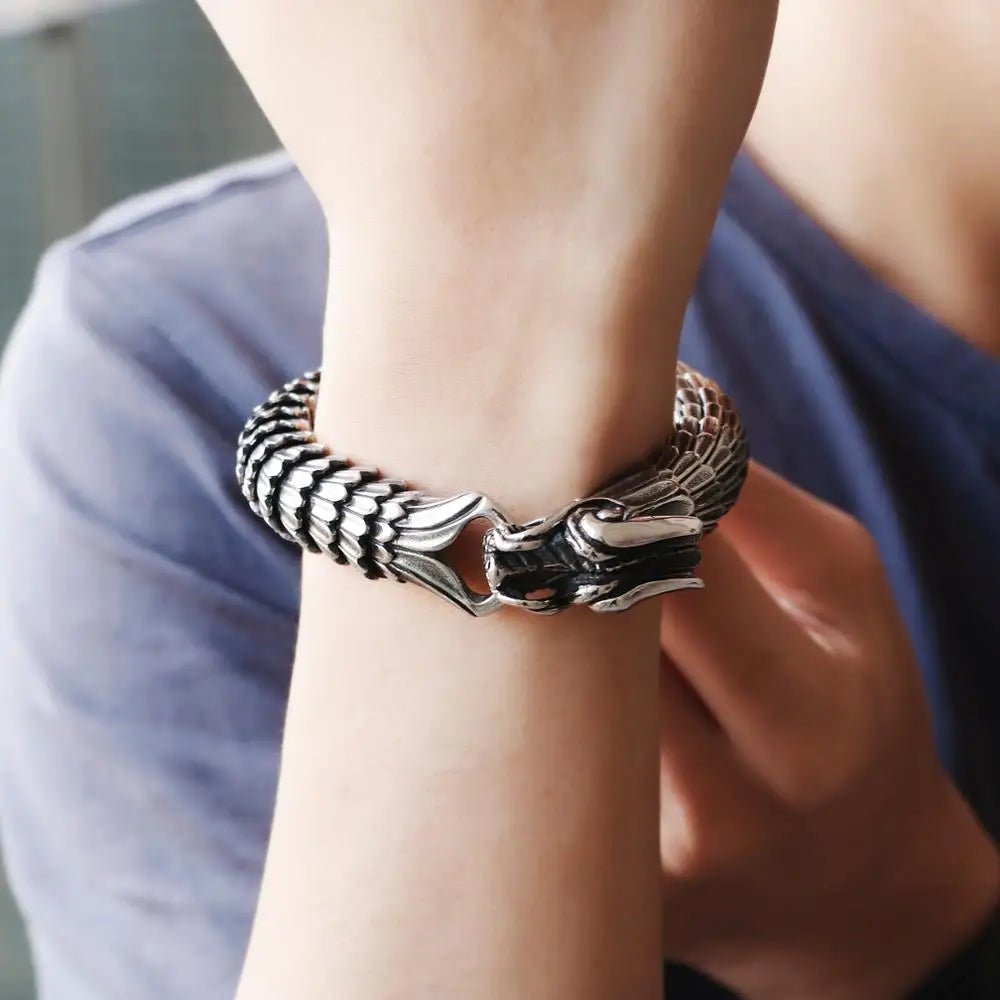 KALEN Dragon Shape Stainless Steel Charm Bracelets Silver Jewelry for Men