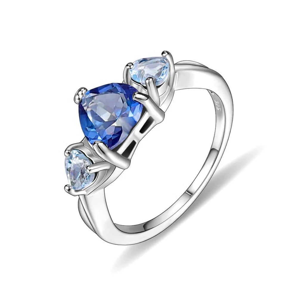 ArtistA A409 Abiding Classic Three Stone Ring Natural Mystic Quartz Topaz 925 Sterling Silver Casual Heart Rings for Ladies