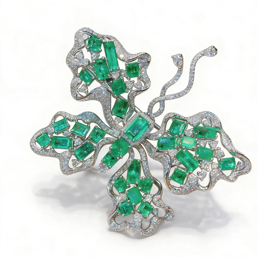 Factory-supplied High-quality 18K Solid Gold Natural Emerald Brilliant Cut Luxury Butterfly-Shaped Three-wear Women's Engagement