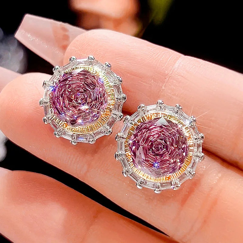 Gemfiori Bridal Banquet Casual Zircon Necklace Ring Women's Niche Rose Flower Zircon Earring Set
