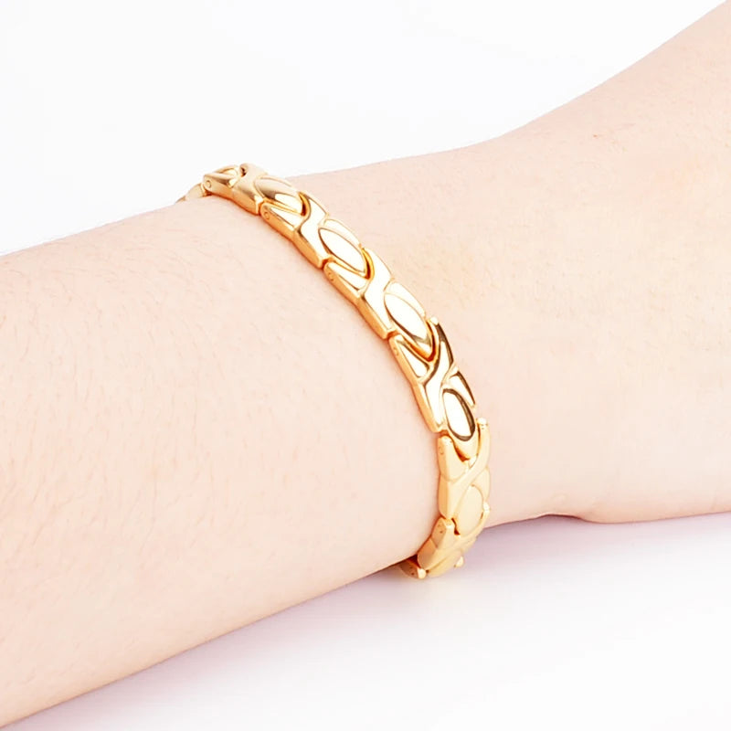 Many Color in Stock Big Sales Stainless Steel Health Gold Plating Women Pain Relief Health Bio Energy Magnetic Therapy Bracelet