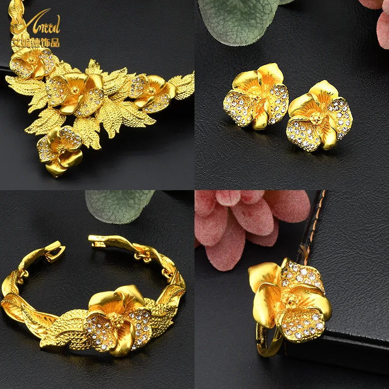 Gold Heart Bridal Jewellery Set | Necklace, Bracelet, Earrings & Ring | 24 Style Options
