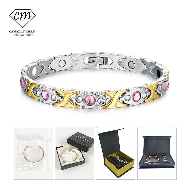 Cross-Border Natural Diamond-Inlaid Magnetic Therapy Pearl Women's Jewelry Vacuum-Plated Bracelets & Bangles Model KM9050 Stock