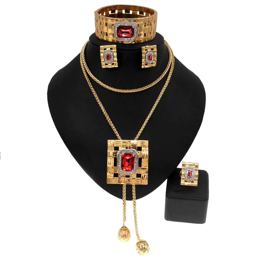 Zhuerrui Italian Gold Crystal Chameleon Jewelry Set Luxury Pendant Necklace Jewelry Set Bridal Wedding Jewellery HN21070314