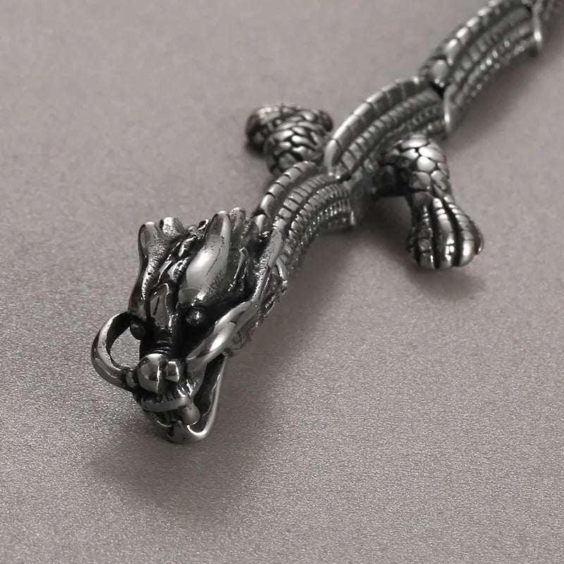 KALEN Men Punk Vivid Stainless Steel Robust Chinese Dragon Links Bracelet