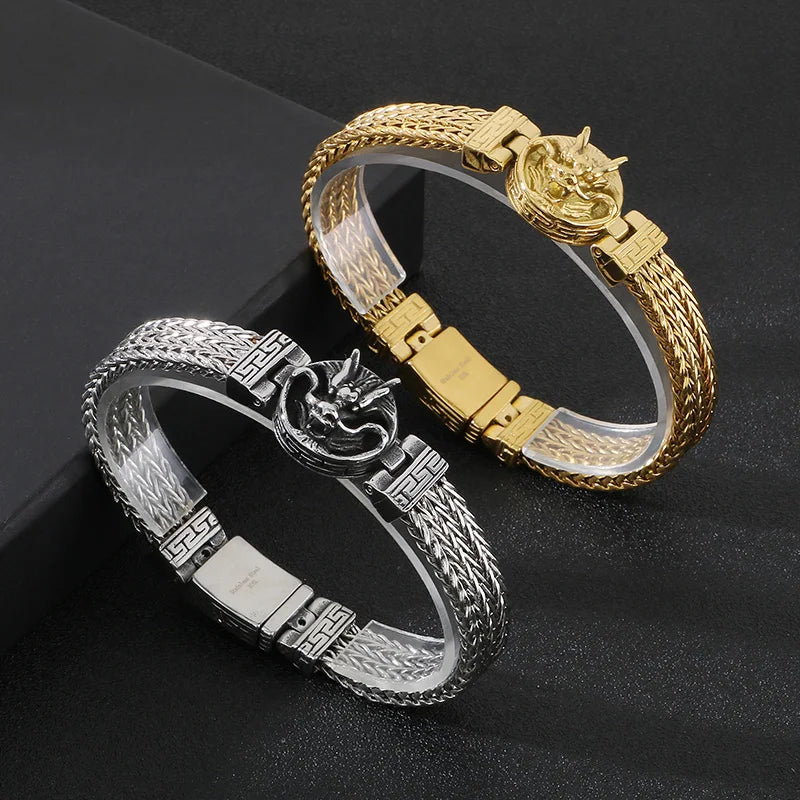 KALEN Men Punk 220mm Stainless Steel Dragon Head Clasp Links Bracelet