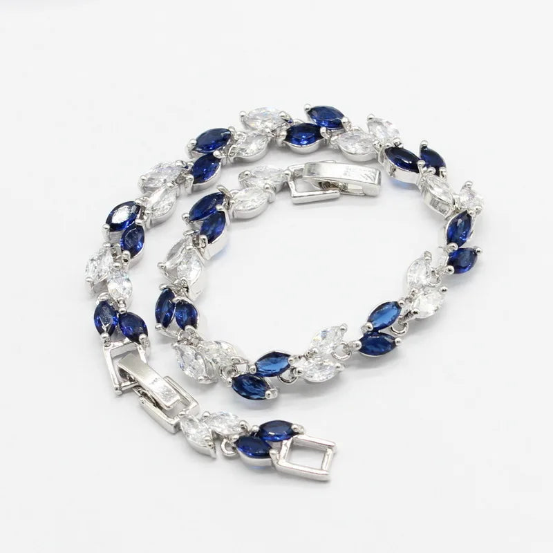XOTICA Silver Jewelry Set for Women Blue White Crystal Earrings Necklace Pendant for Wedding Parties Gifts Engagements Featuring Zircon