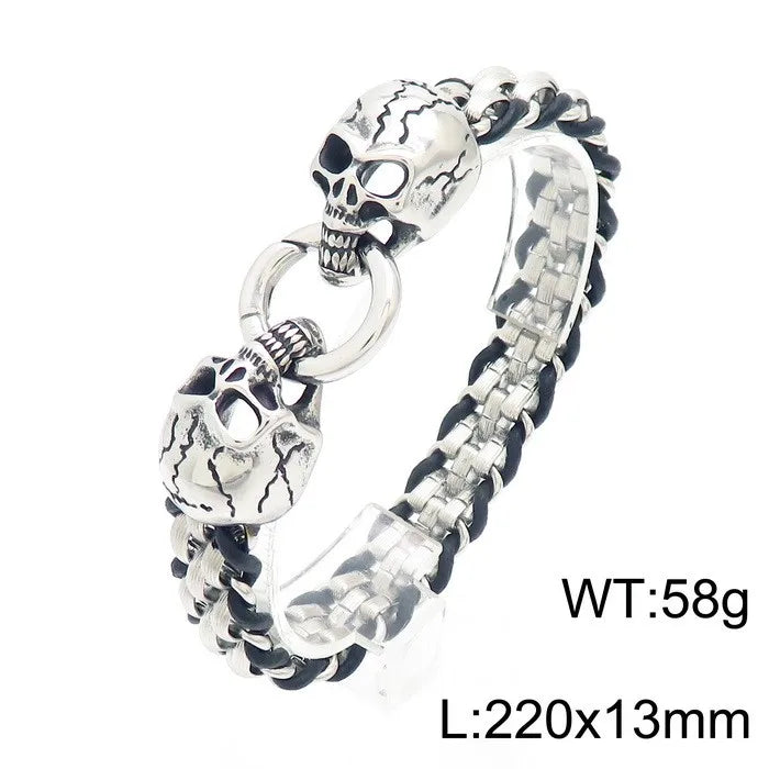 KALEN Punk Skull, Snake, Dragon & Lion Charm Links Bracelet – Silver