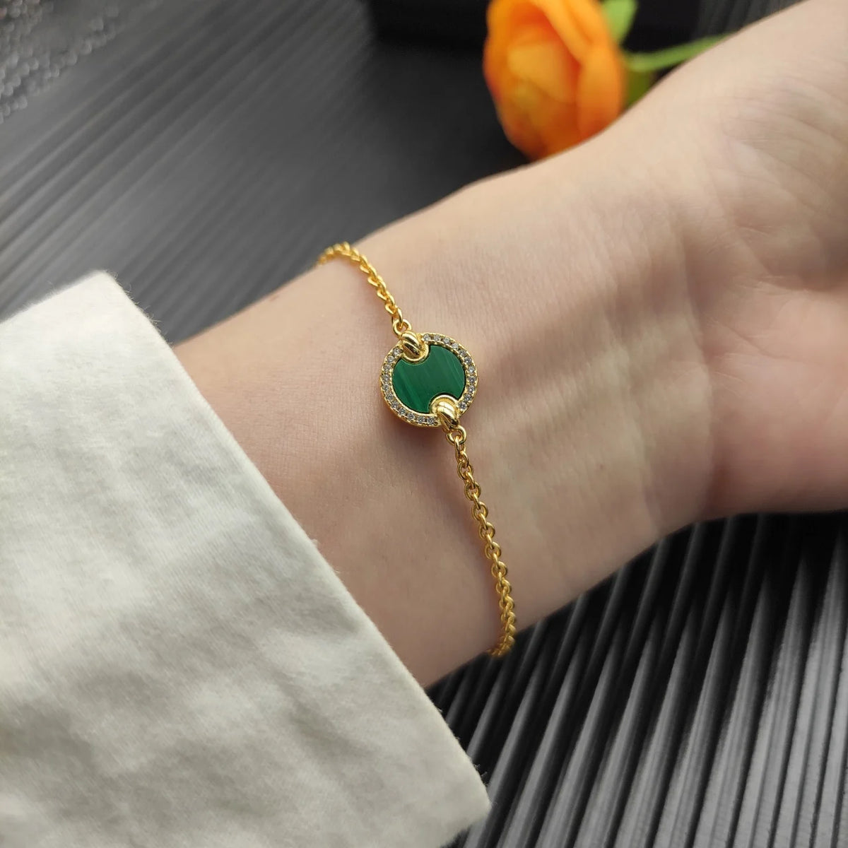 FASHIONISTA DY High-Quality Silver-Plated Round Beaded Bracelet with Diamonds, Gold-Plated Colored Gemstone Bracelet, Jewelry