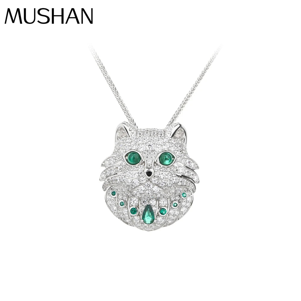 MUSHAN Jewelry Factory Persian Cat S925 Sterling Silver Necklace Exudes Sense of High End Electroplated White Gold