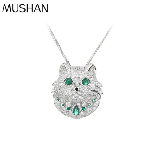 MUSHAN Jewelry Factory Persian Cat S925 Sterling Silver Necklace Exudes Sense of High End Electroplated White Gold
