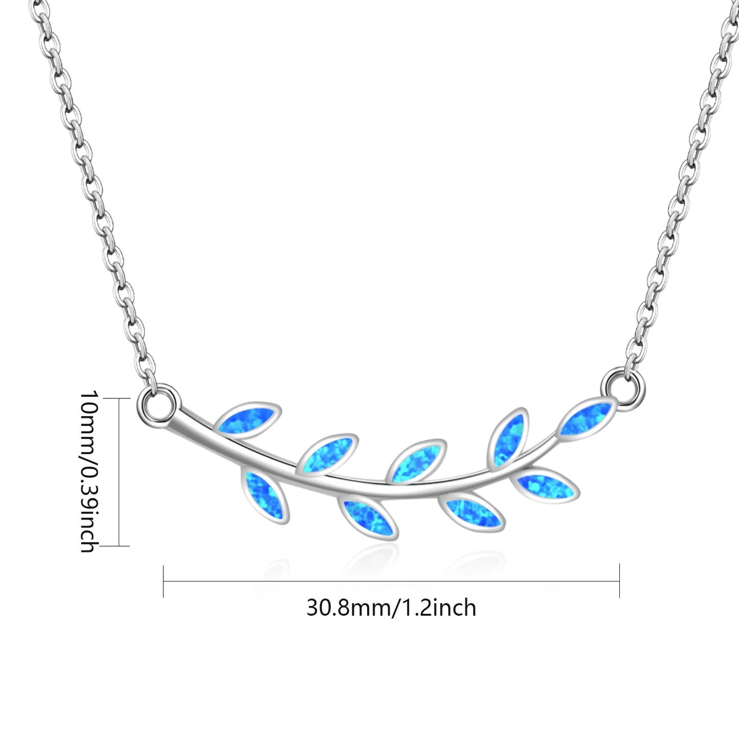 Aobao Silver Plated Copper Alloy Opal Leaf Necklace with Box Chain Christian Design for Women's Anniversary Gift