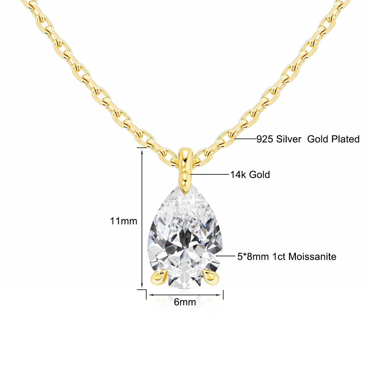 Gioiellieri 14K Gold Certified D VVS 2CT Pear Cut Moissanite Necklace Pendant for Girls Waterdrop Neck Chain Personalized Custom Jewelry