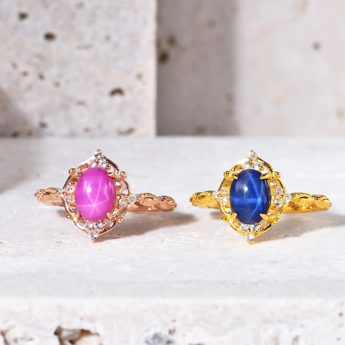 ArtistA Abiding Elegant Rose Gold Plated 925 Sterling Silver Cluster Cz Set Artificial Lab Grown Star Ruby Branch Flower Ring & Necklace