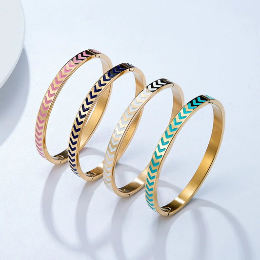 REBEL Women's Trendy Gold and Black Epoxy Stainless Steel for Bracelet New Fashion Titanium Steel Jewelry