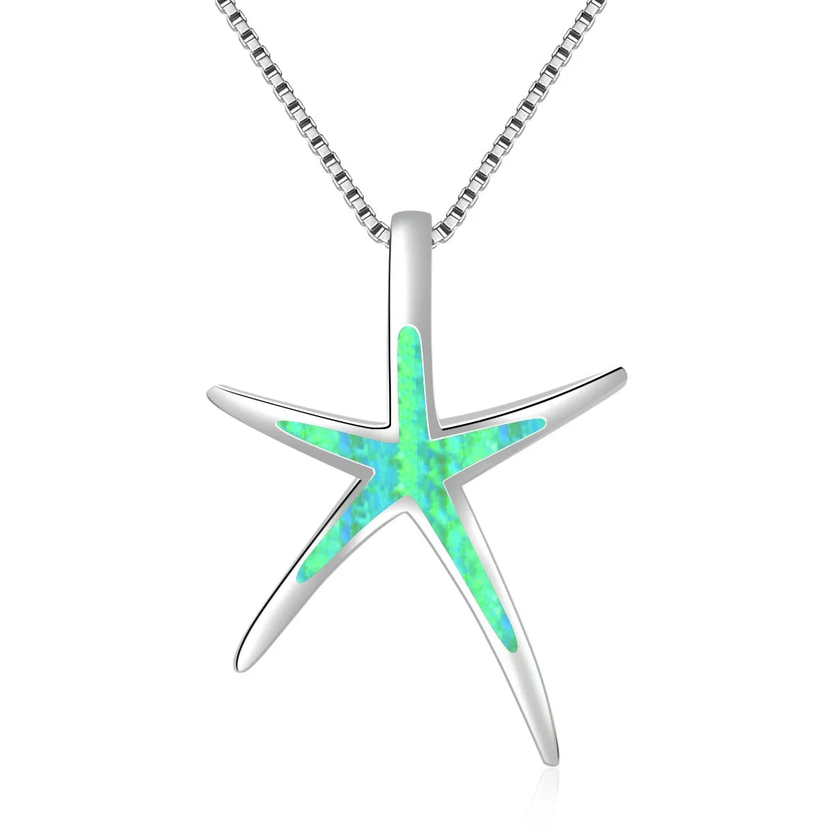 Minimalist Blue Opal Starfish Pendant Necklace - Summer Essential For Women