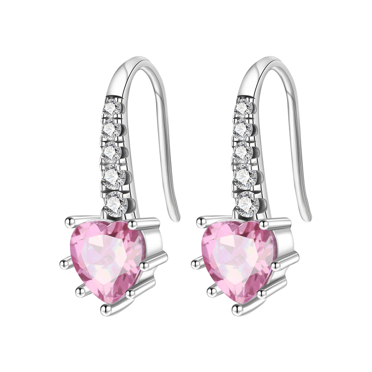 REDheart Fashion Love Heart Copper Silver Plated Drop Earrings Colorful Heart Shape Zircon Hoop Earrings Fine Jewelry for Women