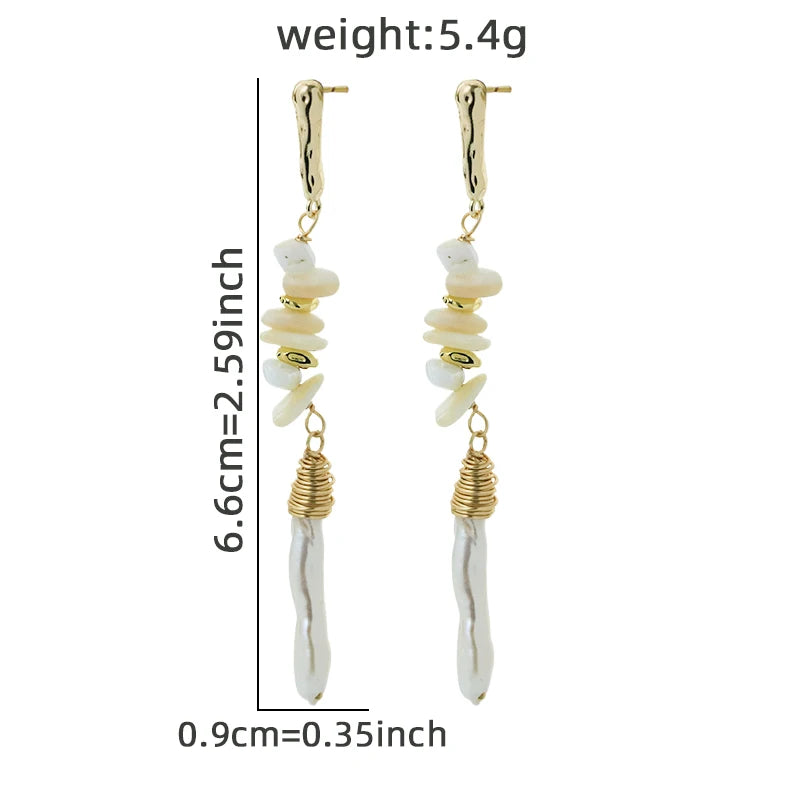 Baroque Natural Pearl Layered Shell Pendant Earrings 18k Gold Plated Handmade Design Earrings for Banquet Wedding Wife GE1820