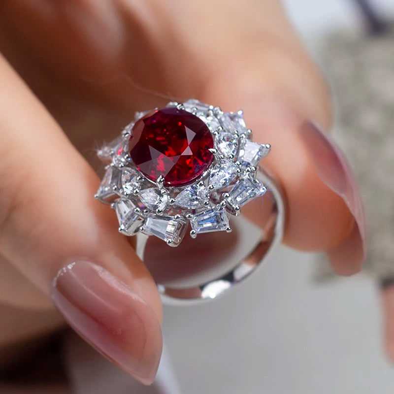 Messi Jewelry  MSR-954 Lab Created Ruby  S925 Oval Ring New Romantic Fashion Design Engagement Ring Wedding Band Classic Gift