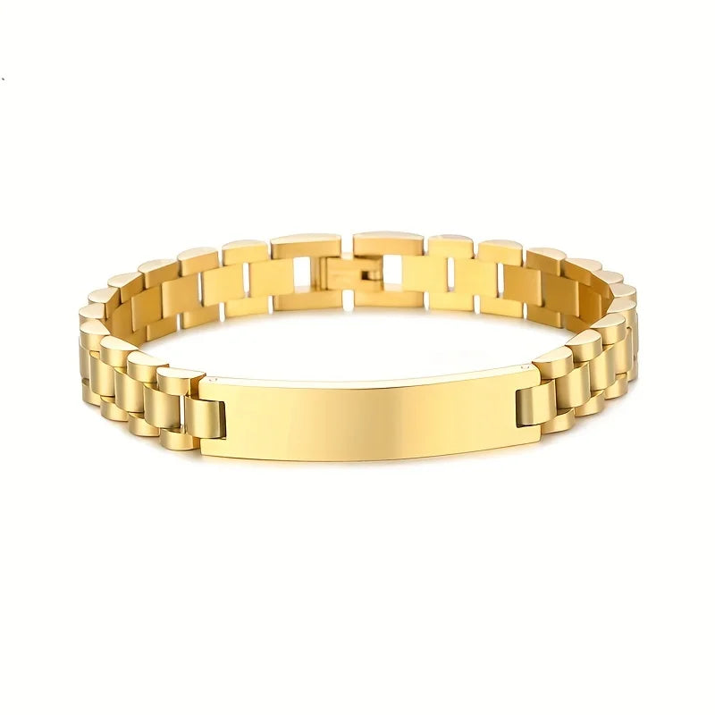 REBEL TD Hot Selling Custom Engraved ID Bar Bracelet, Waterproof Stainless Steel Watch Band Bracelet for Men