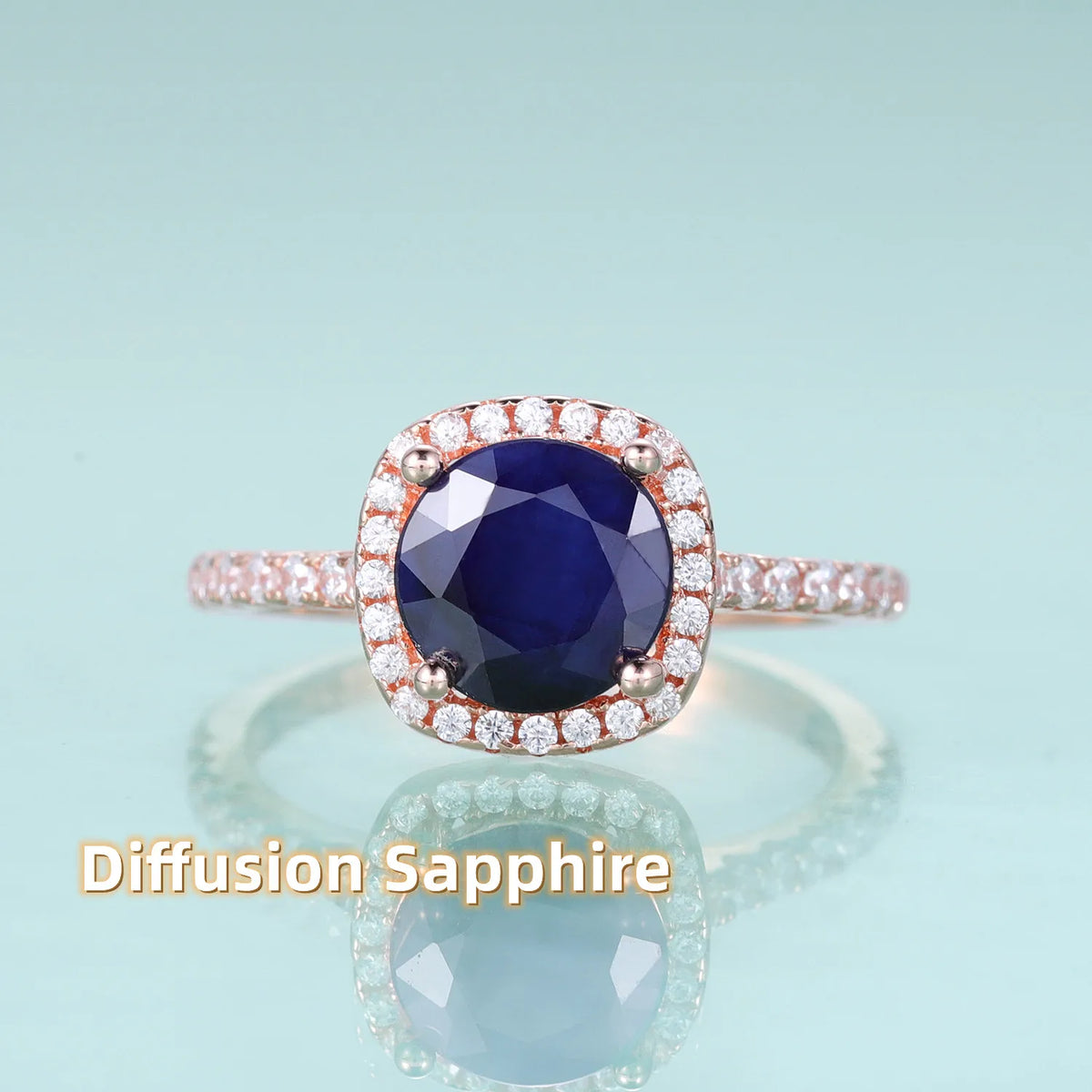 Gemfiori KH078 OEM ODM Factory Natural Gemstone Simulated Alexandrite Rose Gold Plated 925 Silver Halo Engagement Ring