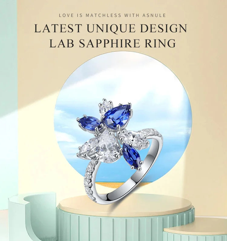 Gemfiori Miss Jewelry New Design 18k Gold Pear Cut CZ Sapphire Stone Promise Diamond Engagement Ring for Women