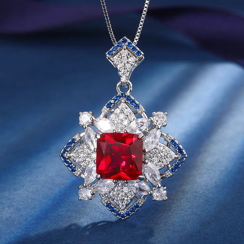 Gemfiori New Design Emerald Zircon Pendant Earrings Ring Light Luxury Niche High-end Feeling Sweet Temperament Set of Accessories