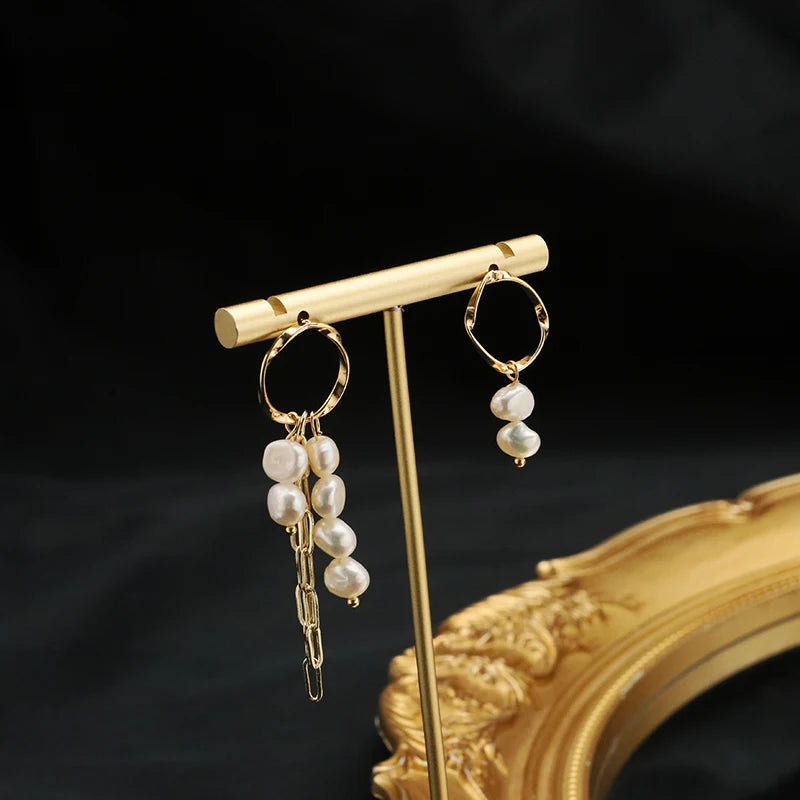 Natural Freshwater White Pearls  Wholesale Fashion Jewelry Earrings Luxury 18k Gold Plating Hoop Earrings