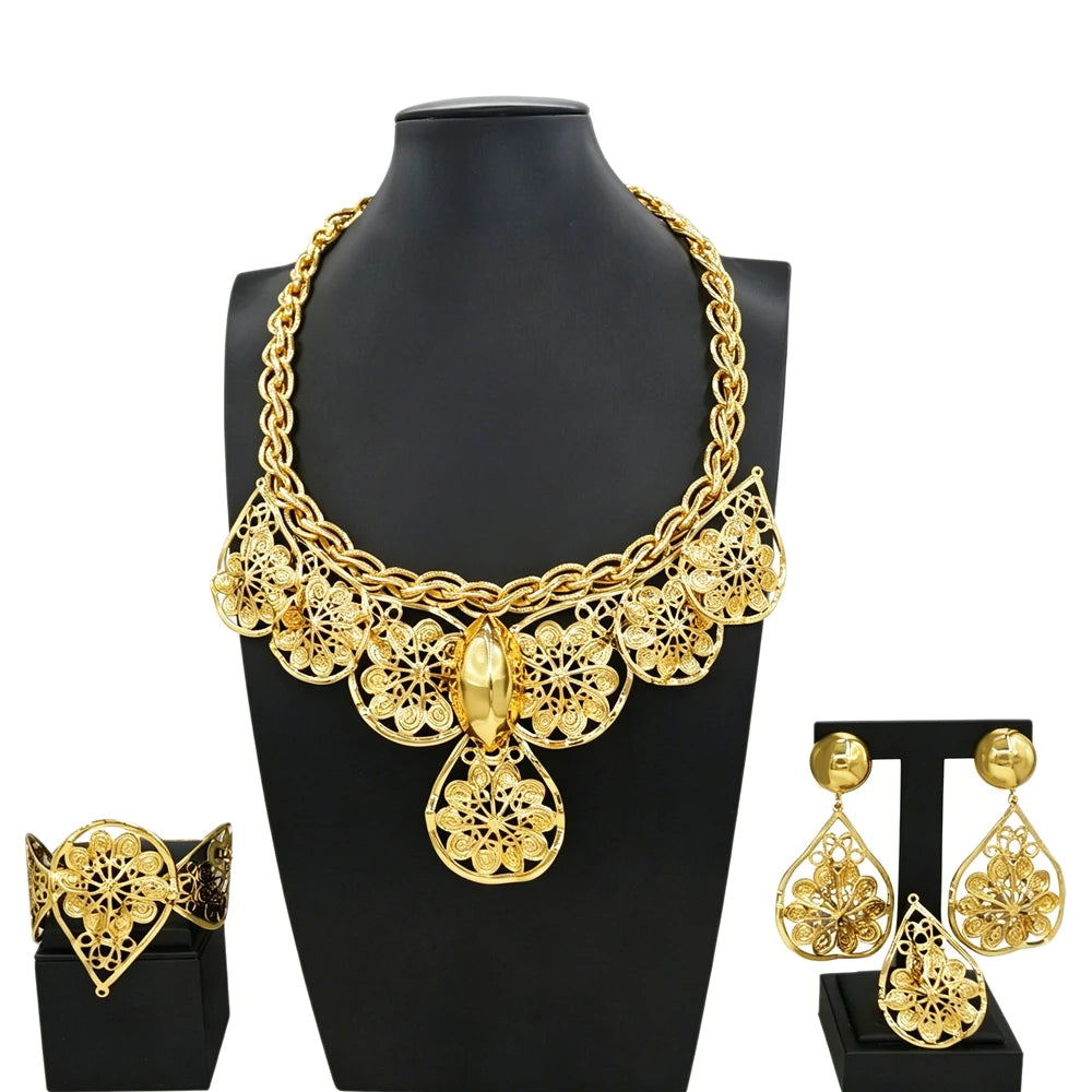 Italian Jewelry Set Alloy Brazilian Jewelry Sets Wedding Party Pendant Necklace Bracelet Ring Earrings Jewelry Set HK053522